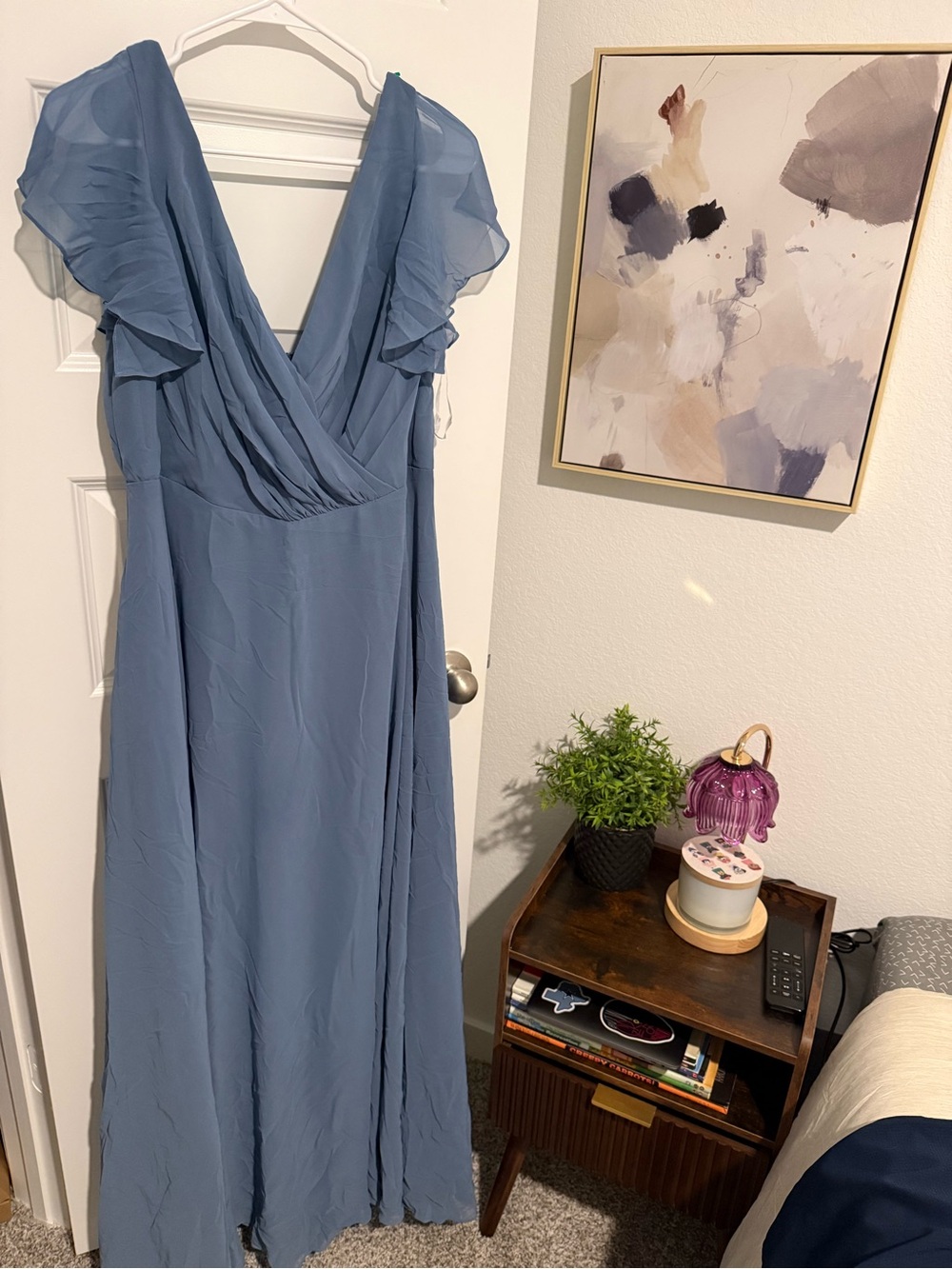 Elegant Slate Blue Maxi Dress with Flutter Sleeves